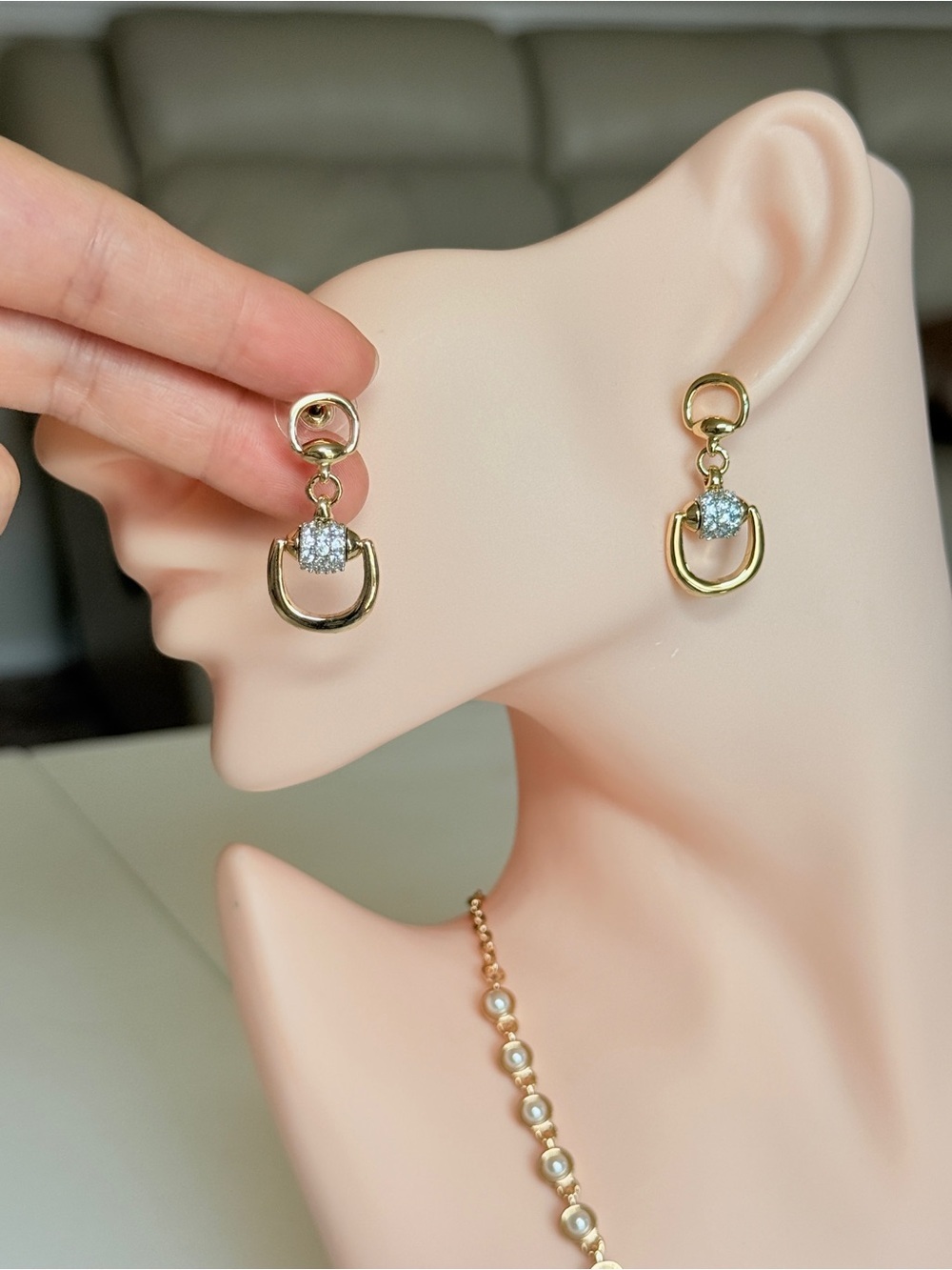 Delicate Gold Drop Earrings with Cubic Zirconia - Picture 9 of 13